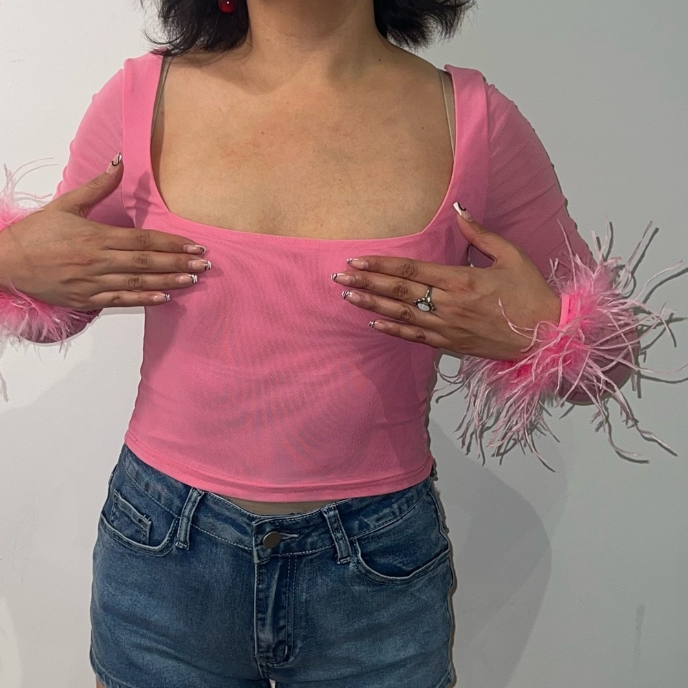 Target Pink Feather Trim Blouse